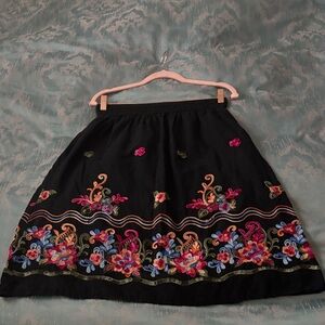 Studio West Black Skirt with Colorful Embroidery